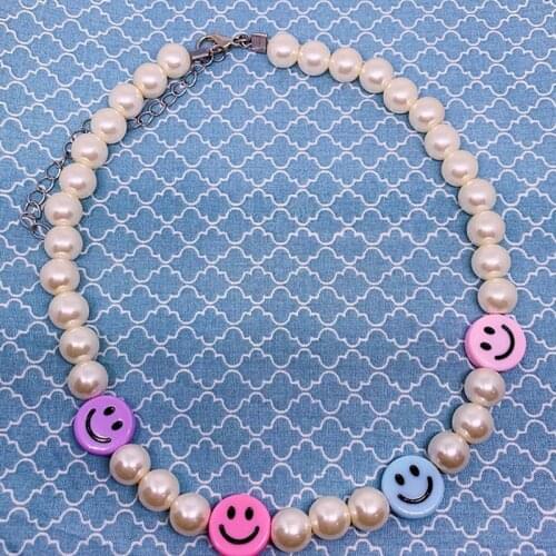 Y2K Jewelry Pearl Rainbow Smiley Necklace for Women 90s Aesthetic Punk Hip hop Vintage Harajuku Necklace Charms New Wholesale
