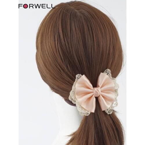 Forwell Girl Hair Clip Barrettes Wedding Decoration Women Hair Accessories Satin Golden Lace Women Hair Bow Headband Hair