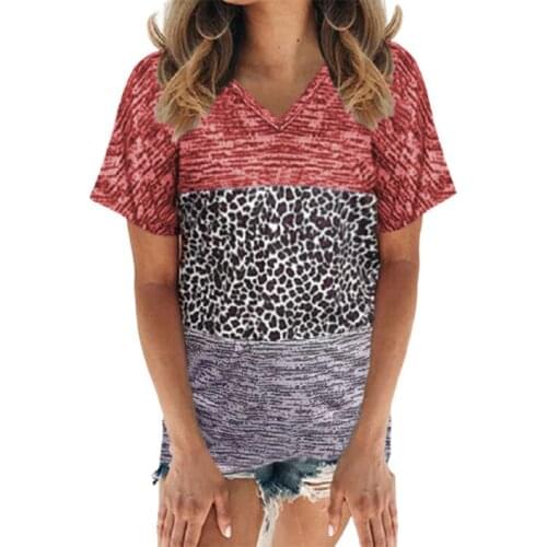 2021 summer casual womens T-shirt short-sleeved fashion new printed V-neck loose leopard color 5XL plus size T-shirt top