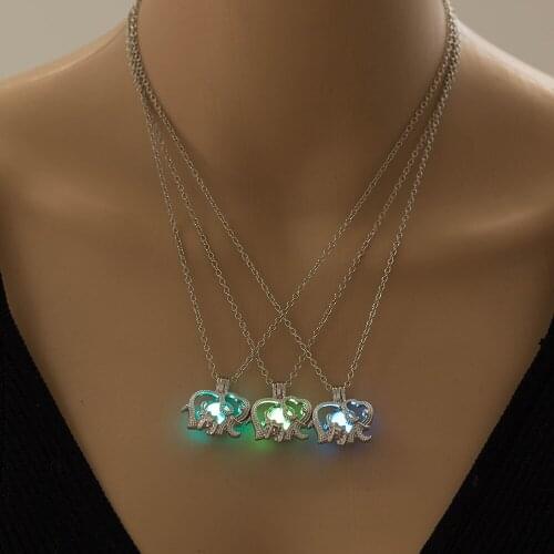 Women Luminous Necklace Halloween Gift Openable Rotatable Bead Cage Luminous Elephant Pendant Necklace DIY Jewelry