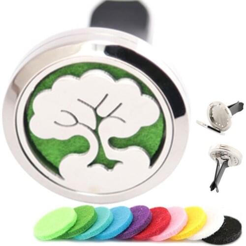 AMYA Jewelry Trees 30mm Diffuser 316 Stainless Steel Pendant Car Aroma Locket Essential Oil Car Diffuser Lockets Free 10pcs Pads