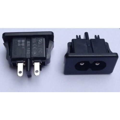 10Pcs AC 250V 2.5A 2Pin Black Male Plug IEC320 C8 Power Socket Connector