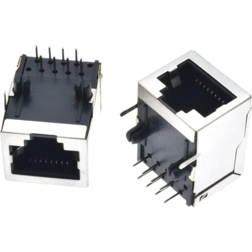 100pcs/lot RJ45 Shielded Shielding Network PCB Jack 8P8C crystal female socket 90 degree Lan connector 8 pins in stock 21MM