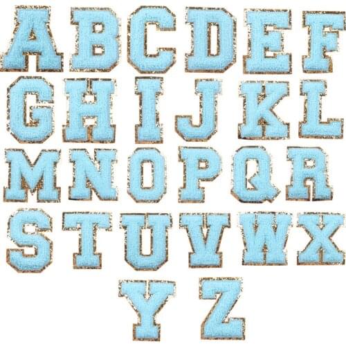 Blue 26 PCS Towel English letter Embroidered Patches On Kids Clothes Name Combination Sewing Accessories Patches For Clothing