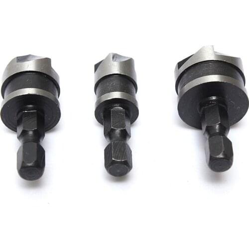 3Pcs Countersink Bore Set 12mm 16mm 19mm 1/4" Hex Shank Wood Plastic Chamfer Bit Drill Bit Tools Wholesale