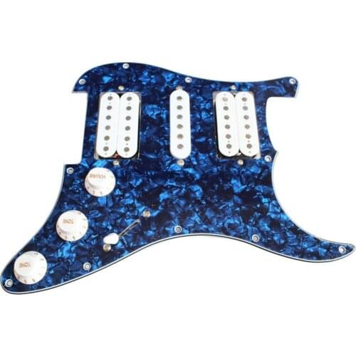 3-ply 11 Holes Blue Pearl Prewired Pickguard HSH With White Pickup For ST Replac
