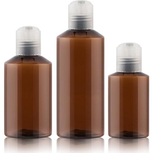 30pc 100ml 150ml 200ml Empty disc cap lotion brown green bottle Travel Shower Gel container Shampoo PET Refillable Bottle