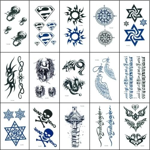 30PCS Tatuajes Temporales Dragon Skull Cross Sexy Totem Fake Tattoo Waterproof Henna Tatoo Sticker Men Women Temporary Tattoo