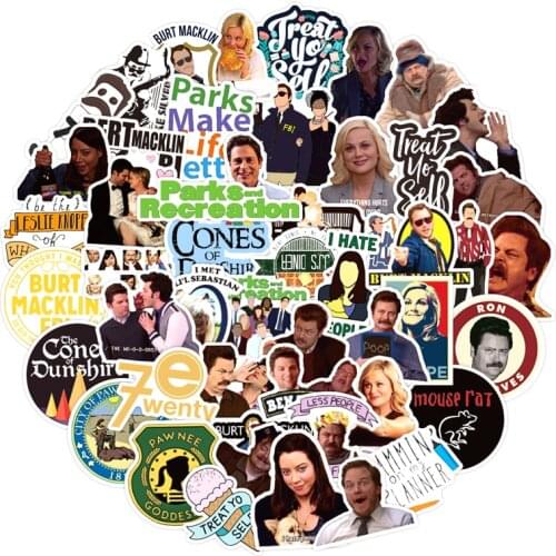 50pcs/pack Parks and Recreation TV Show Stickers Lable For Car Motorcycles Childrens toys Decal Luggage Skateboards Box