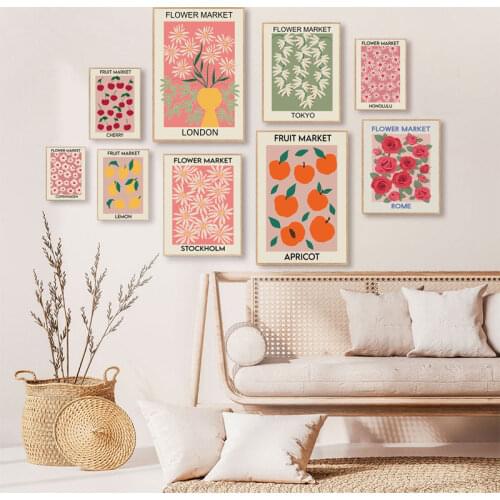 Flower Market Cherry London Tokyo Vintage Wall Art Canvas Painting Nordic Posters and Prints Wall Pictures for Living Room Decor