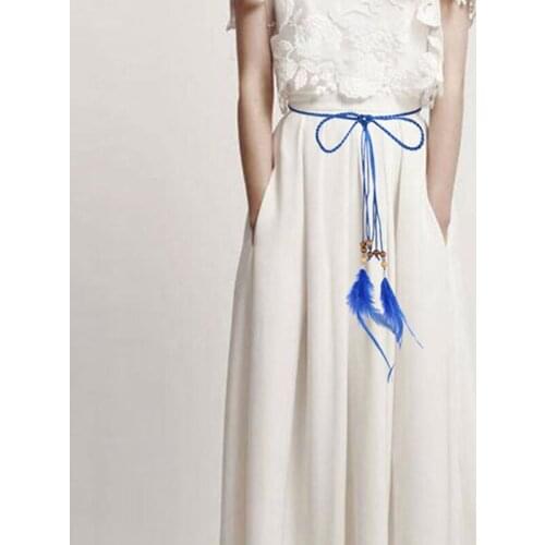 Women Bohemian Belt Dress Rope Peacock Feather Fringe Belt Body Chain High Quality Business Casual Waist Belt