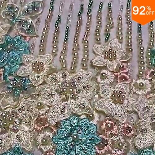 Embroidery fabrics tissus quilting fabric stone pearls fancy nancy trailing bride 3D tulle fabric tissu enfant tissus patchwork