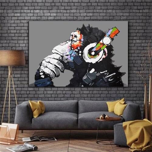 Hand-painted Monkey Oil Painting Banksy Chimp Art Canvas Prints Modern Street Graffiti Wall Pictures for Living Room Pop Decor