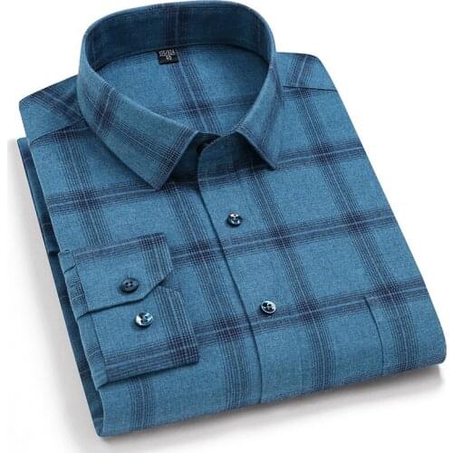 Classical pure cotton mens long sleeved plaid casual shirt regular fit soft comfortable business social shirt leisure