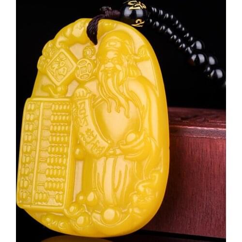Chinese Yellow Jade Ruyi Abacus God Wealth Pendant Necklace Jewellery Fashion Accessories Hand-Carved Man Woman Luck Amulet New