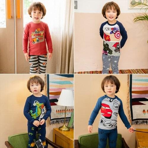 Kids Ribbed Set Cartoon Spiderman Captain America Dinosaur Pixar Long Johns Thermal Pajama Toddler Boy Winter Clothes Christmas