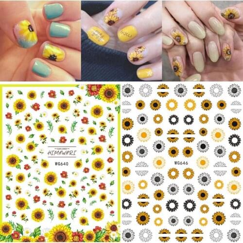 Beautiful Sun Pattern Nail Sticker Sunflower Flower Pattern Nail Slider Beauty Deco Art Sticker