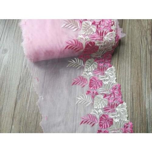 14Yards High Quality Lace Trim Delicate Leave Light Blue Pink Mesh Tulle Ribbon Fabric For Bra Underwear Sofa Costumes