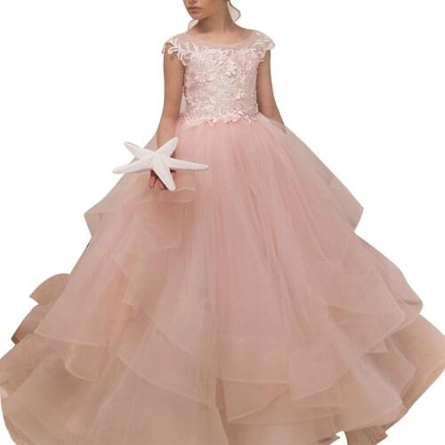 New Arrival Flower Girls Dresses High Quality Lace Appliques Beading Short Sleeve Ball Gowns Custom Holy First Communion Gowns