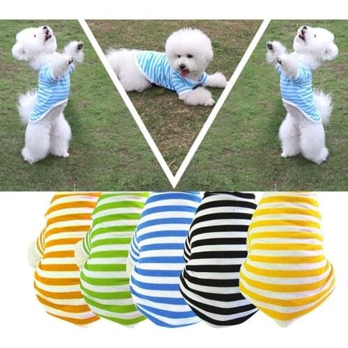 Summer Pet Dog Cat Striped T-Shirt Vest Short Sleeves Apparel Puppy Vests Blue Pink Stripe Cotton Clothing