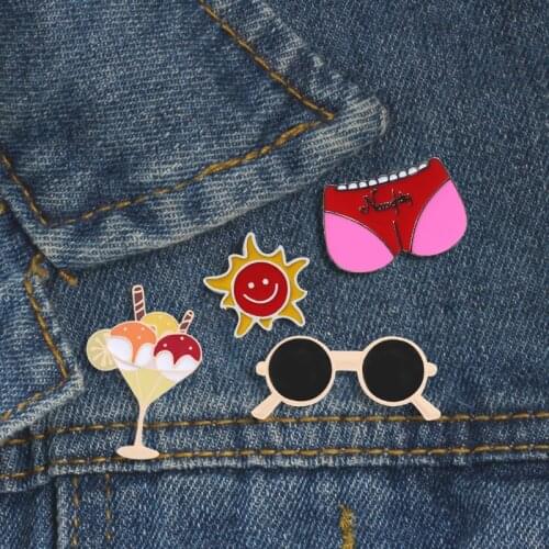 Summer Collection Funny Big Butt Ice Cream Glasses Sun Brooch Enamel Pin Badge Brooch Lapel Denim Jean Shirt Bag Cartoon Jewelry