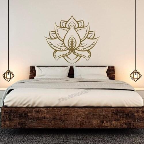 Lotus Wall Decal Vinyl Yoga Room Decor Boho Bohemian Lotus Flower Wall Stickers Yoga Home Bedroom Decor Removable Mural B073