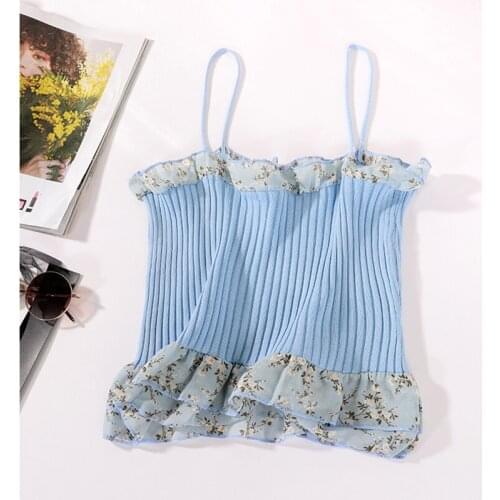 HELIAR Laced Up Cute Women Camis Spaghetti Floral Print Cute Camis For Women Y2k Tops Camis Chiffon Hem Cute Camis For Women