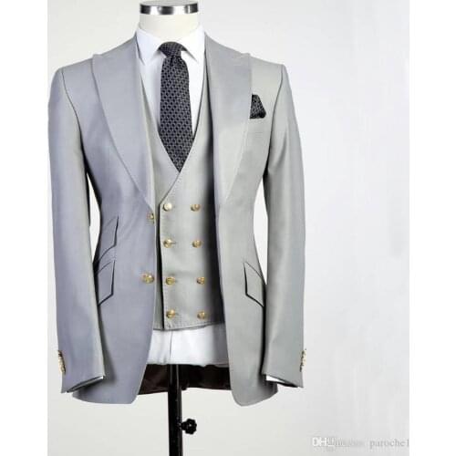 Mens Business Suits Slim Fit Grey Blazer Vest Pants 3Pcs Formal Office Jacket for Wedding Party 2021 Spring Fall Male Clothing