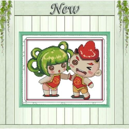 Match cartoon lovely kids mascot baby painting counted print on canvas DMC 14CT 11CT Cross Stitch Needlework Sets Embroidery kit