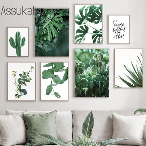 Tropical Plants Wall Art Canvas Poster Cactus Succulents Painting Green Leaves Print Modern Wall Pictures Living Room Decoration
