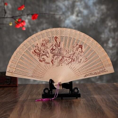 New Gift Box Fragrant Wood Fan Carved Double-Sided Hollow Folding Fan Chinese-Style Classical Ladies Artistic Fan