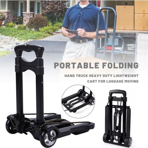 Portable Folding Hand Truck With Wheels Telescopic Black Heavy Duty Lightweight Cart For Luggage Moving