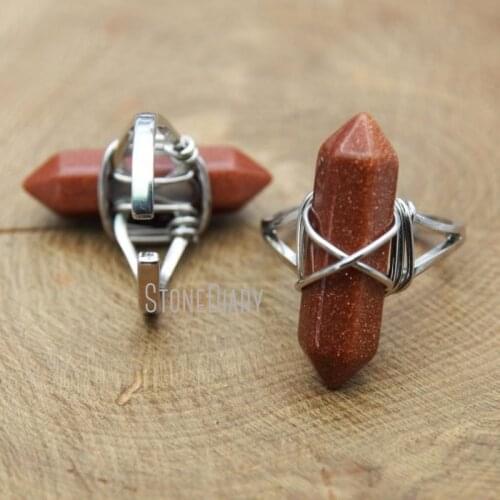 RM11469 10Pcs Wire Wrapped Sliver Plated Faceted Double Terminated Point Ring Gold Sand Ring Outlet Adjustable