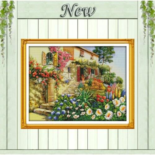 Garden Villa beauty cabin home Scenery,counted print on the canvas DMC 14CT 11CT DIY Cross Stitch Embroidery kits Needlework Set