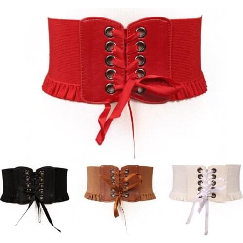 Wide Waist Band Lace Up Strap Elastic Belt Punk Women Dress Corset Stretch Cinch Casual Belts