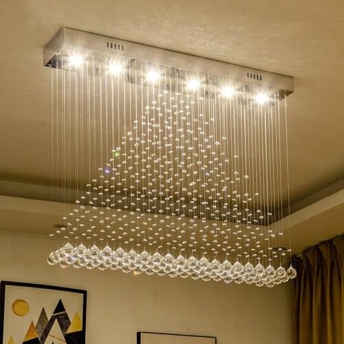 Modern 3/5/6 Heads LED Crystal Hanging Square Ceiling Lights Fixture Rain Drop Curtain Chandelier Ceiling Lamp Lustres De Teto