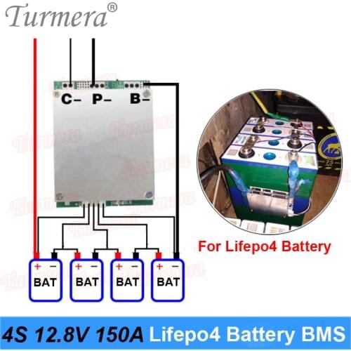 Turmera 4S 150A 50A 12.8V 14.4V 32700 Lifepo4 Battery Balance BMS to Solar Panel or Electric Boat Uninterrupted Power Supply 12V