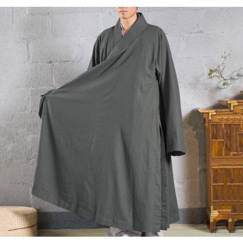 Unisex Spring&autumn Widen buddhist lay meditation gown shaolin Monk suits coat monks clothing zen kung fu robe gray