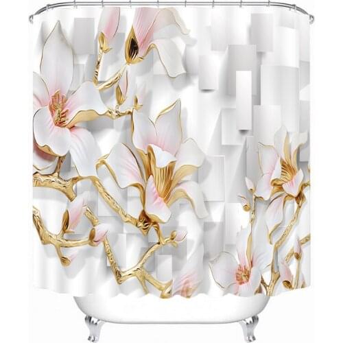 Classical Upscale Carved Flowers Pattern 3D Shower Curtains Waterproof Thickened Bath Curtains for Bathroom