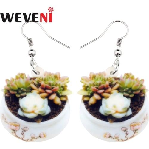 WEVENI Acrylic Fashion Succulent Plant Cactus Earrings Drop Dangle Pot Flower Herb Jewelry For Women Girls Female Gift Dropship