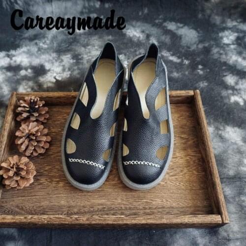 Careaymade-Summer new Homemade Simple Art style Handmade Womens Genuine Leather Shoes,Beef tendon bottom leisure Sandals