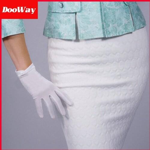 DooWay Ladies Elegant Velvet Gloves Evening Dress Party Elastic Stretchy Women Spectial Occastion Finger Gloves One Size (White)