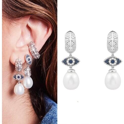 Circle Earring Mysterious Lucky Eye 925 Sterling Silver Earring Freshwater Pearl Drop Earrings Colorful Fine Jewelry For Women