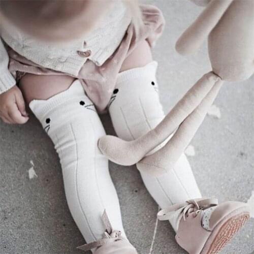 1Pair Autumn Winter Cute Cartoon Cotton Baby Girls Stockings Kids Baby Girl Knee Leg Tights High Stockings Navy,Pink,White