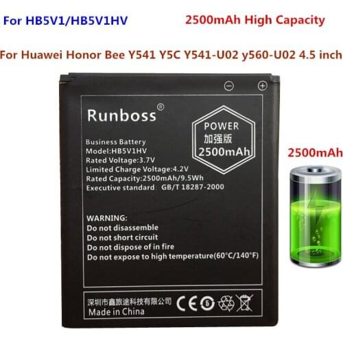 2500mAh 100% New High Quality HB5V1HV HB5V1 Battery For Huawei Honor Bee Y541 Y5C Y541-U02 y560-U02 4.5 inch Battery