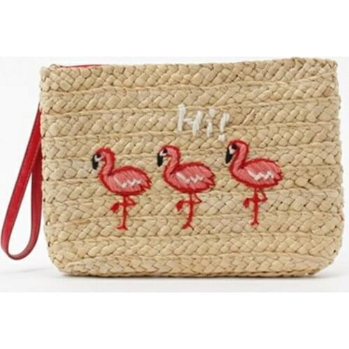 30*20cm Thick Straw Bag Travel Holiday Essential Cornflakes Flamingo Envelop shape A2885