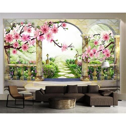 Beibehang 3D Wallpaper Peach Blossom Landscape European Garden Backdrop Living Room Bedroom TV Mural wallpaper for walls 3 d