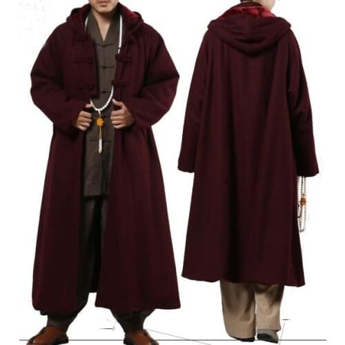 4colors red/gray/camel yellow/brown winter warm wool Buddhism Shaolin monks robes Lay Buddhist cape meditation cloak