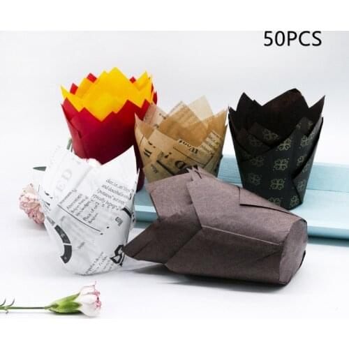 50Pcs/set Disposable Tulip Flower Chocolate Cupcake Wrapper Cake Decoration Tools Baking Muffin Paper Liner Mold Paper