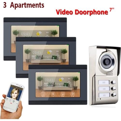 7inch Record wireless Wifi 3 Apartments Video Door Phone Intercom System IR-CUT HD 1000TVL Camera Doorbell Camera with 3 button